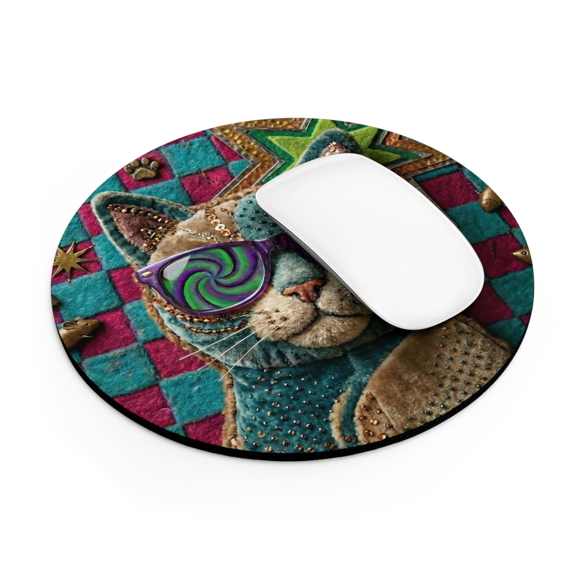 Boho Cat Art Mouse Pad — Non-Slip Desk Mat for Home Office & Gaming Setup