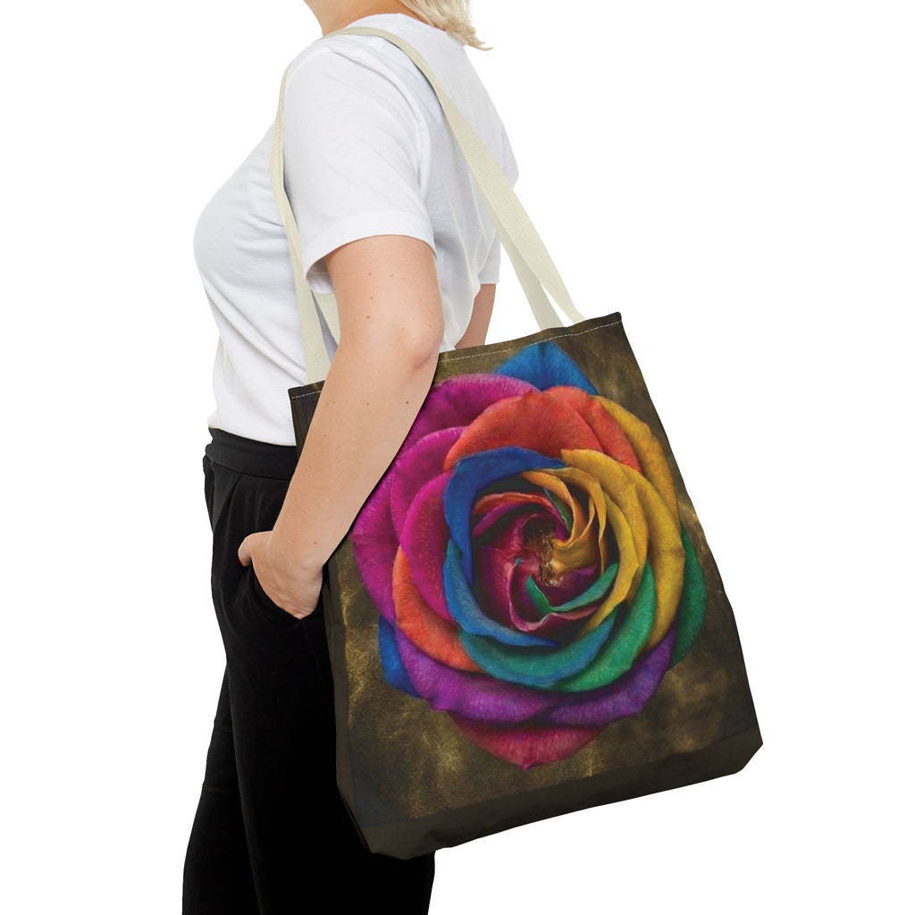 Rainbow Rose All-Over Print Tote Bag — Colourful Floral Canvas Shoulder Bag