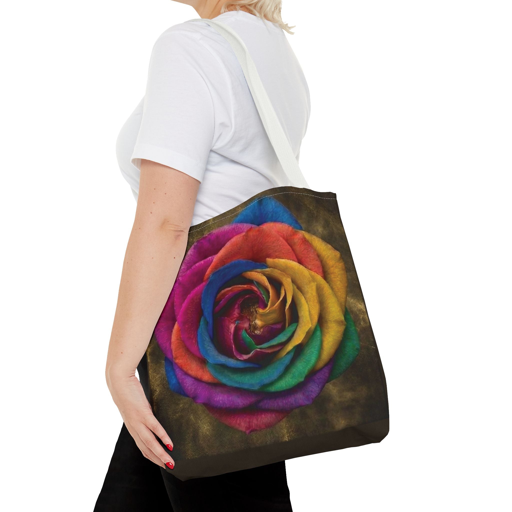 Rainbow Rose All-Over Print Tote Bag — Colourful Floral Canvas Shoulder Bag