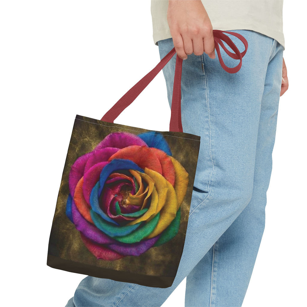 Rainbow Rose All-Over Print Tote Bag — Colourful Floral Canvas Shoulder Bag