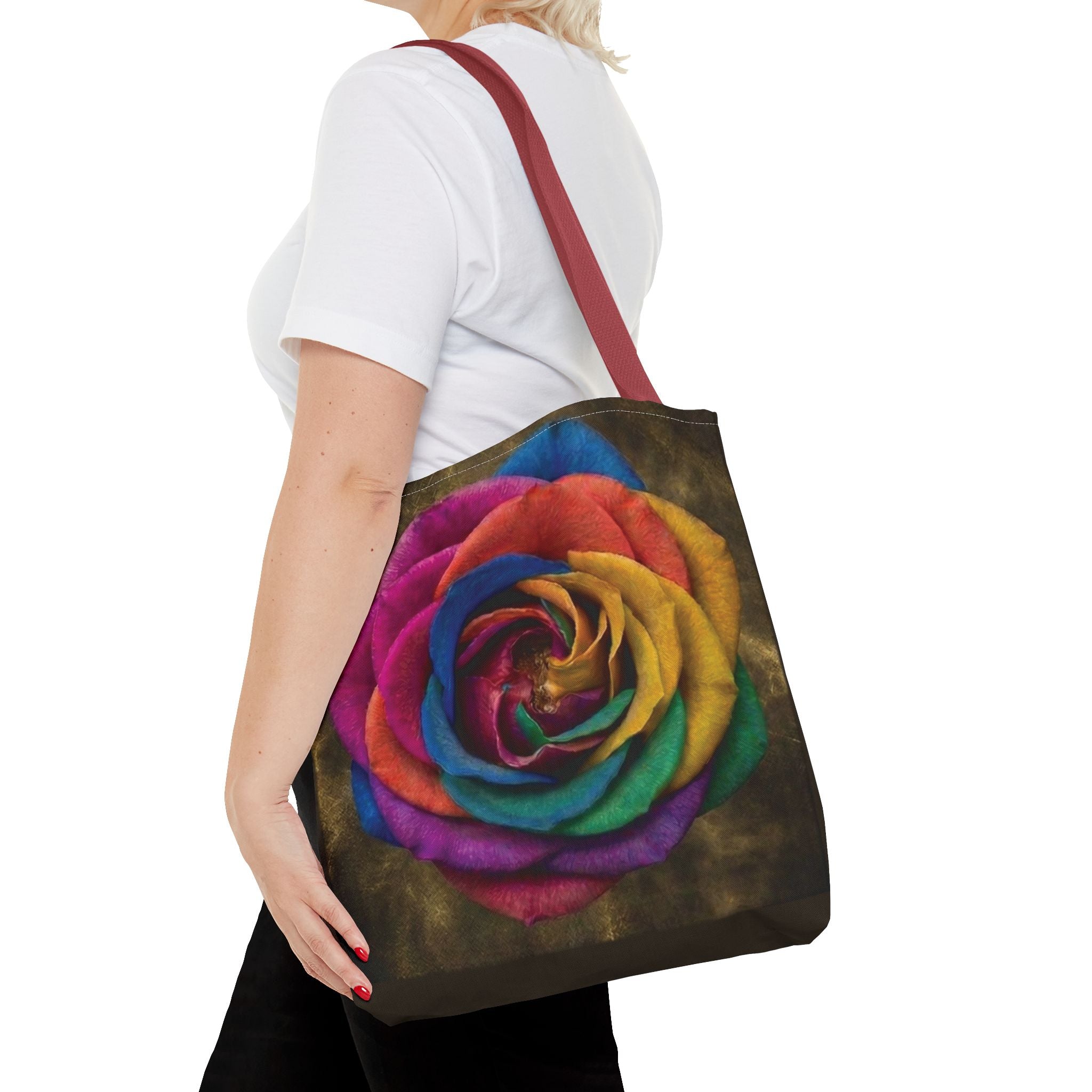 Rainbow Rose All-Over Print Tote Bag — Colourful Floral Canvas Shoulder Bag