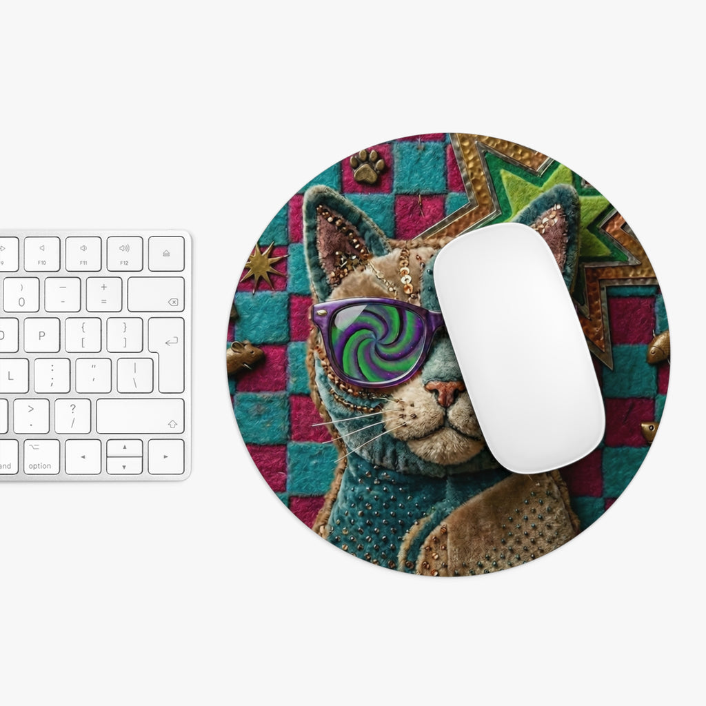 Boho Cat Art Mouse Pad — Non-Slip Desk Mat for Home Office & Gaming Setup