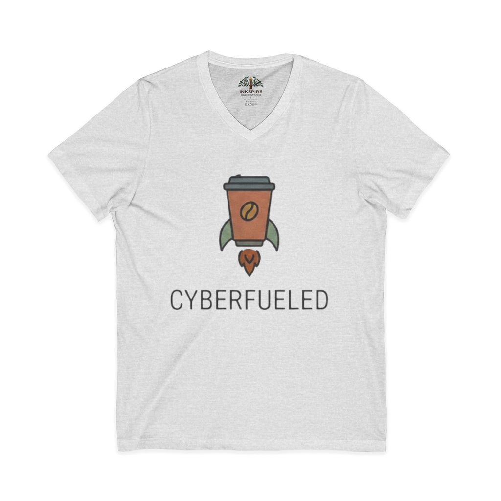 Cyberfueled V-Neck Tee — Coffee Rocket Graphic T-Shirt