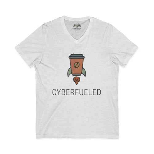 Cyberfueled V-Neck Tee — Coffee Rocket Graphic T-Shirt