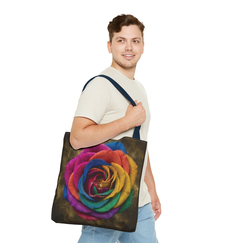 Rainbow Rose All-Over Print Tote Bag — Colourful Floral Canvas Shoulder Bag