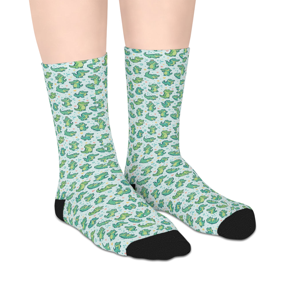 Crocodile Print Mid-length Socks — Fun Graphic Crew Socks Unisex