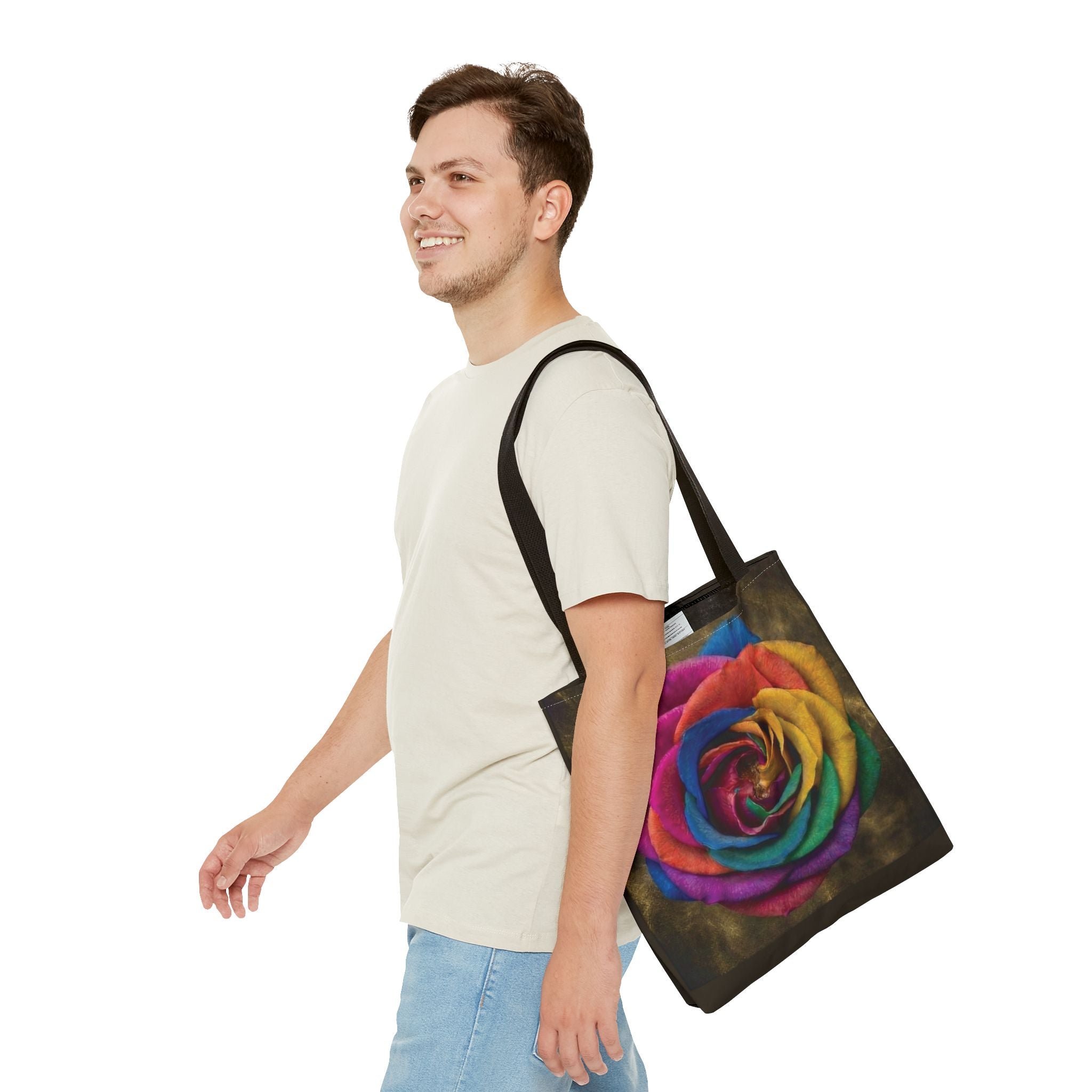 Rainbow Rose All-Over Print Tote Bag — Colourful Floral Canvas Shoulder Bag