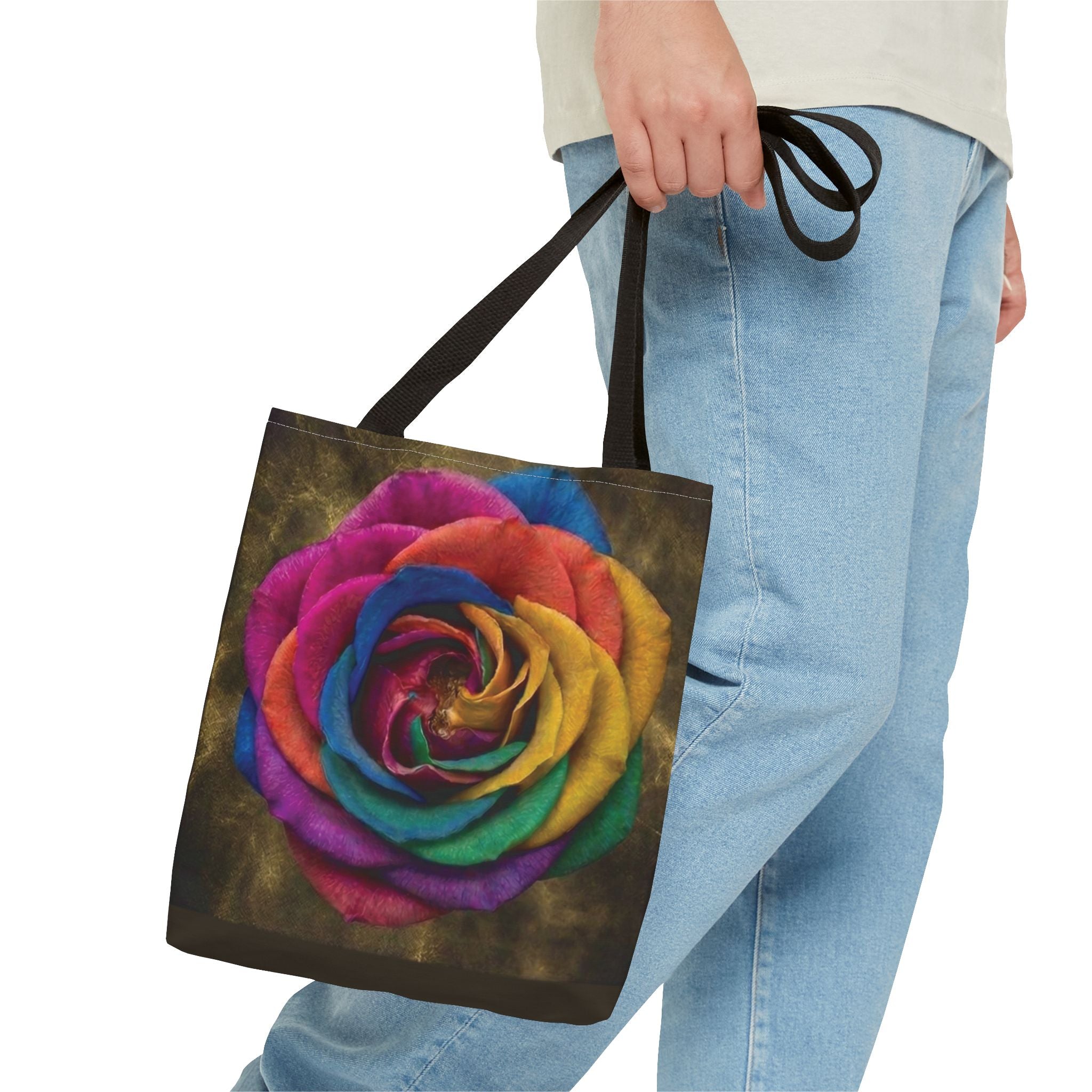 Rainbow Rose All-Over Print Tote Bag — Colourful Floral Canvas Shoulder Bag