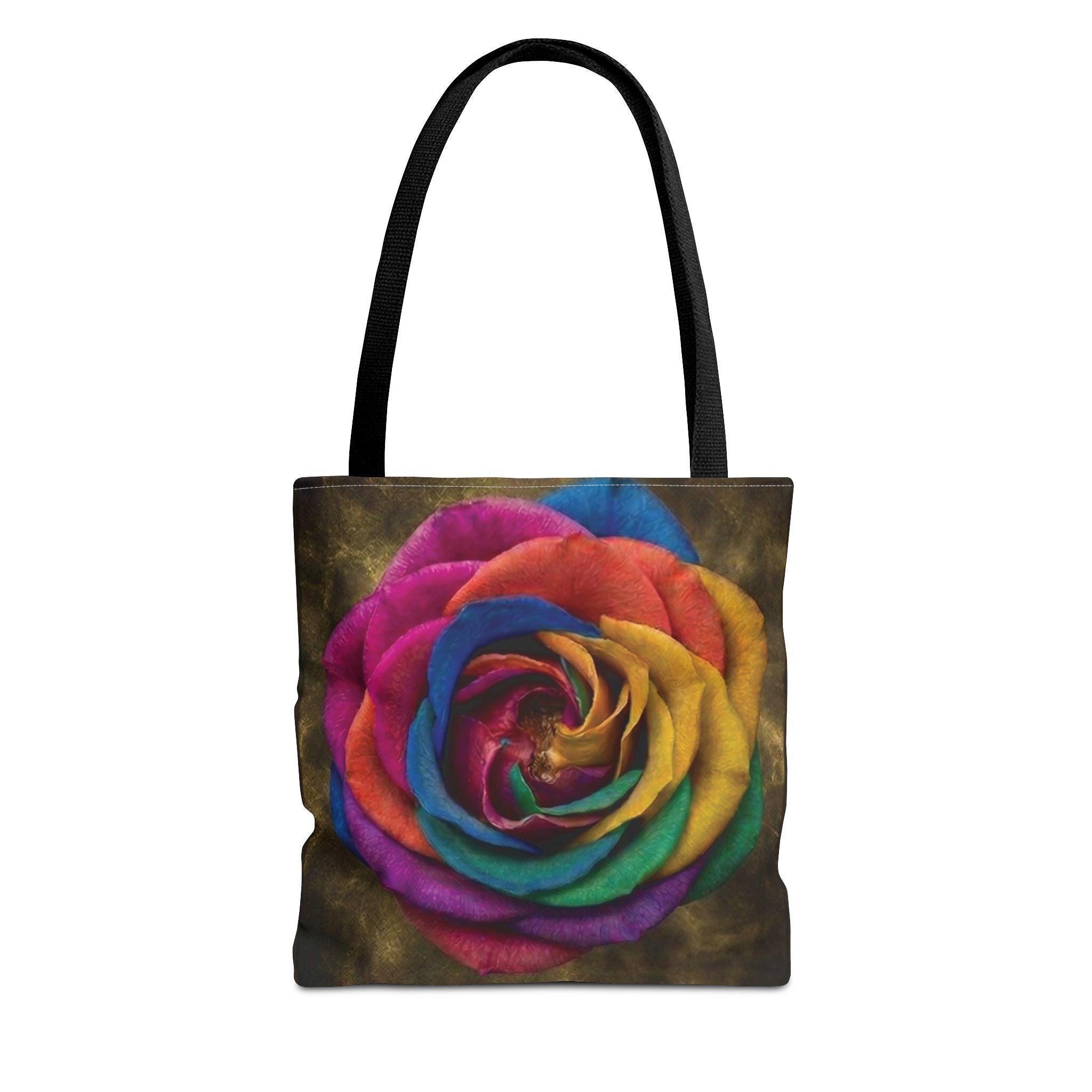 Rainbow Rose All-Over Print Tote Bag — Colourful Floral Canvas Shoulder Bag