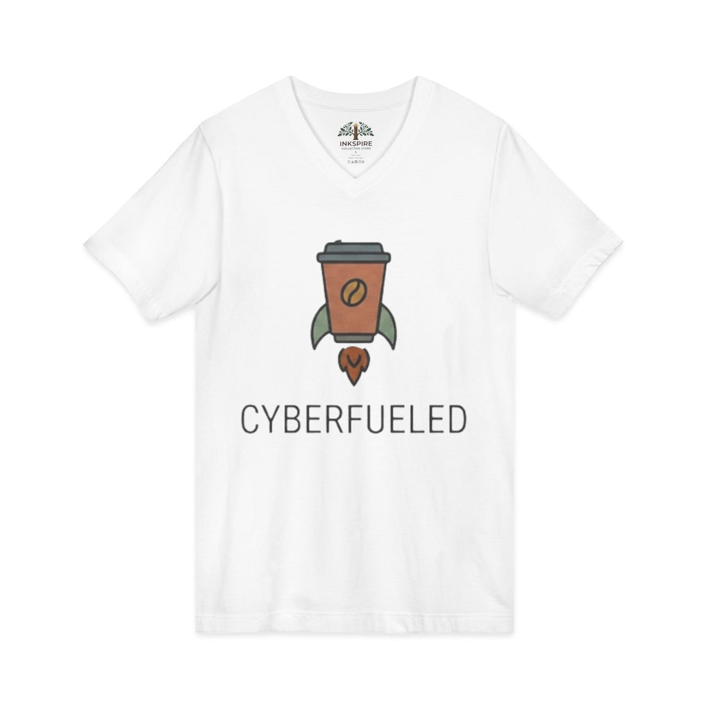 Cyberfueled V-Neck Tee — Coffee Rocket Graphic T-Shirt
