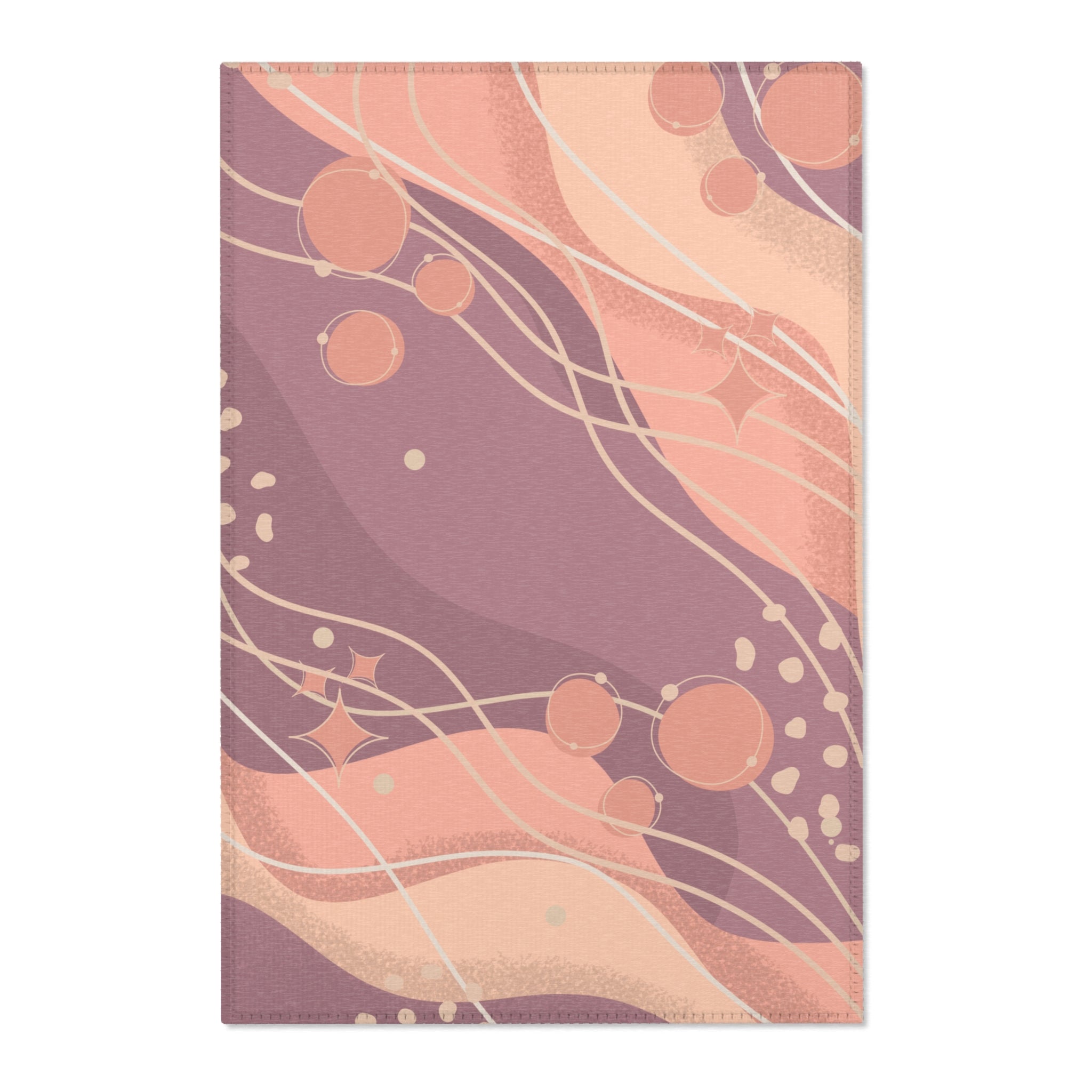 Abstract Peach & Mauve Area Rug — Wavy Organic Pattern for Living Room, Bedroom, Dorm