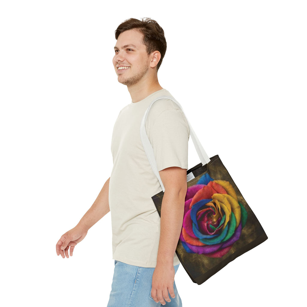 Rainbow Rose All-Over Print Tote Bag — Colourful Floral Canvas Shoulder Bag