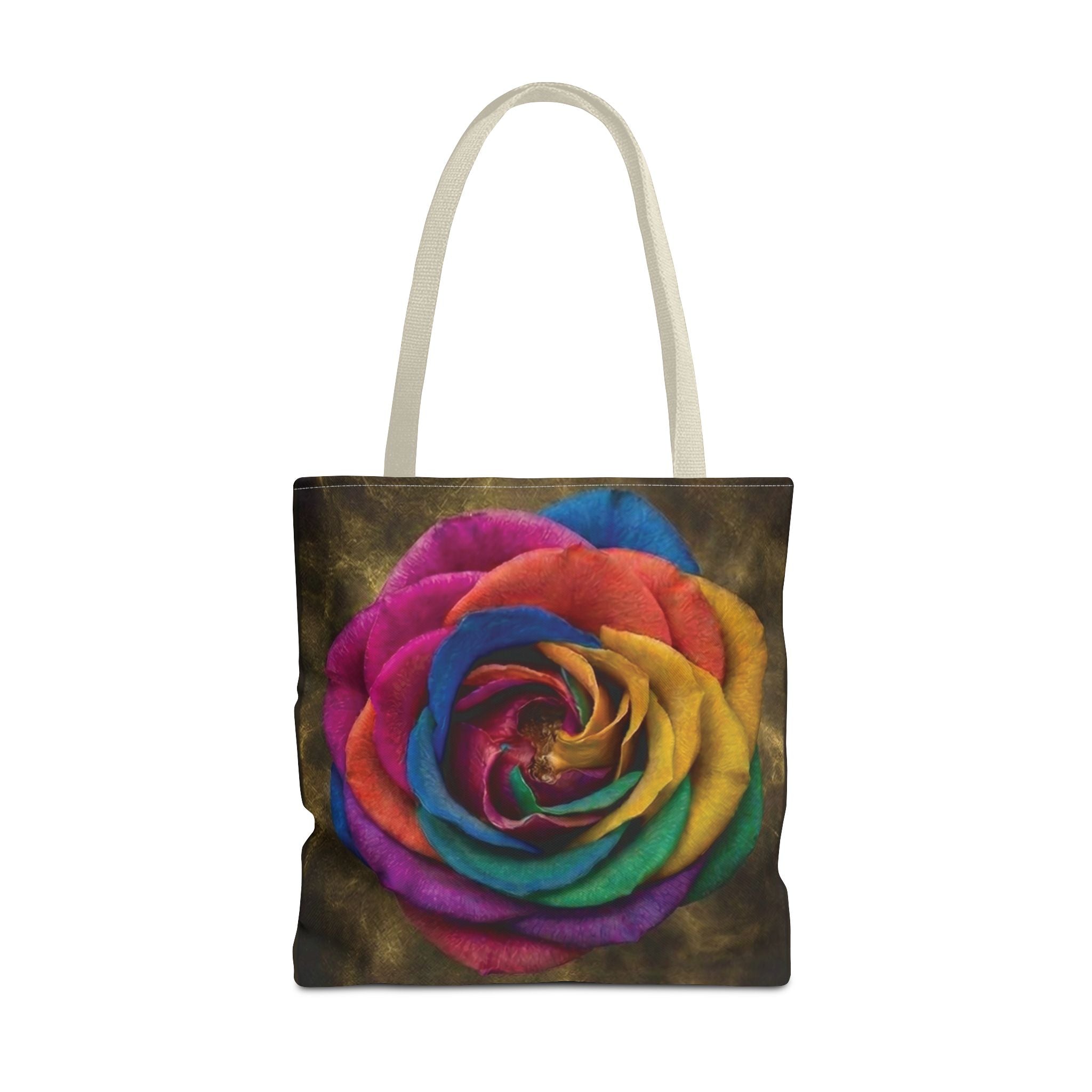 Rainbow Rose All-Over Print Tote Bag — Colourful Floral Canvas Shoulder Bag