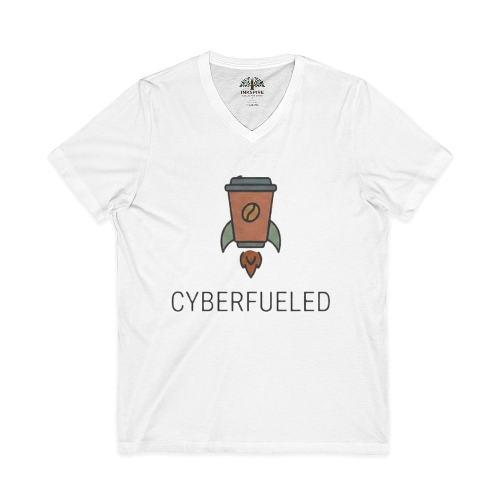 Cyberfueled V-Neck Tee — Coffee Rocket Graphic T-Shirt