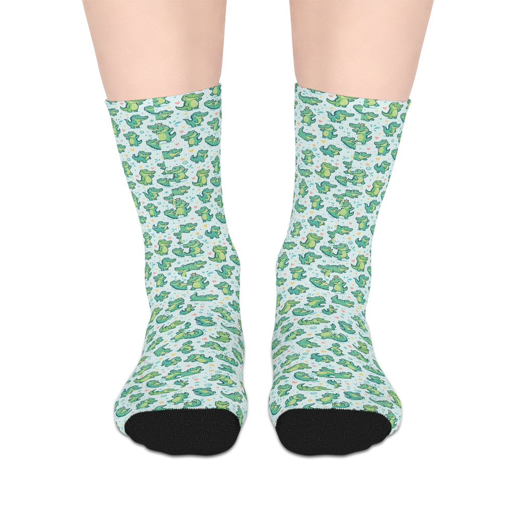 Crocodile Print Mid-length Socks — Fun Graphic Crew Socks Unisex