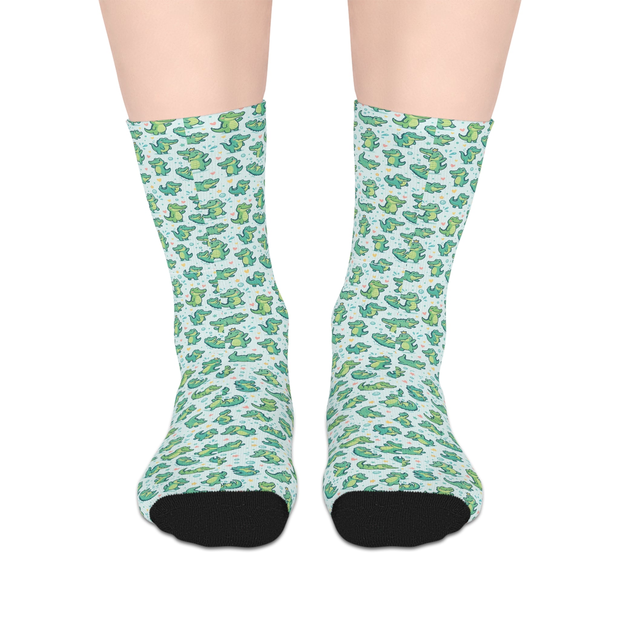Crocodile Print Mid-length Socks — Fun Graphic Crew Socks Unisex