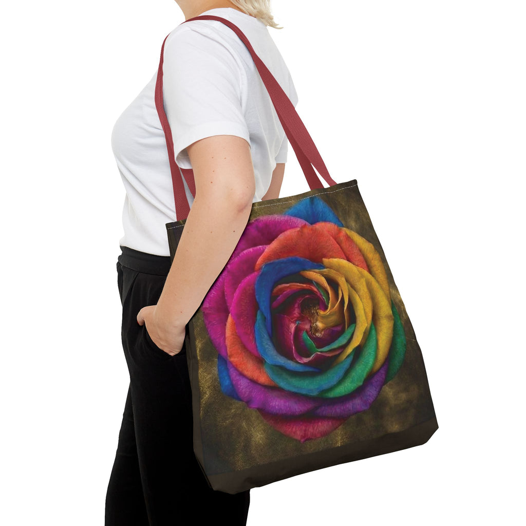 Rainbow Rose All-Over Print Tote Bag — Colourful Floral Canvas Shoulder Bag