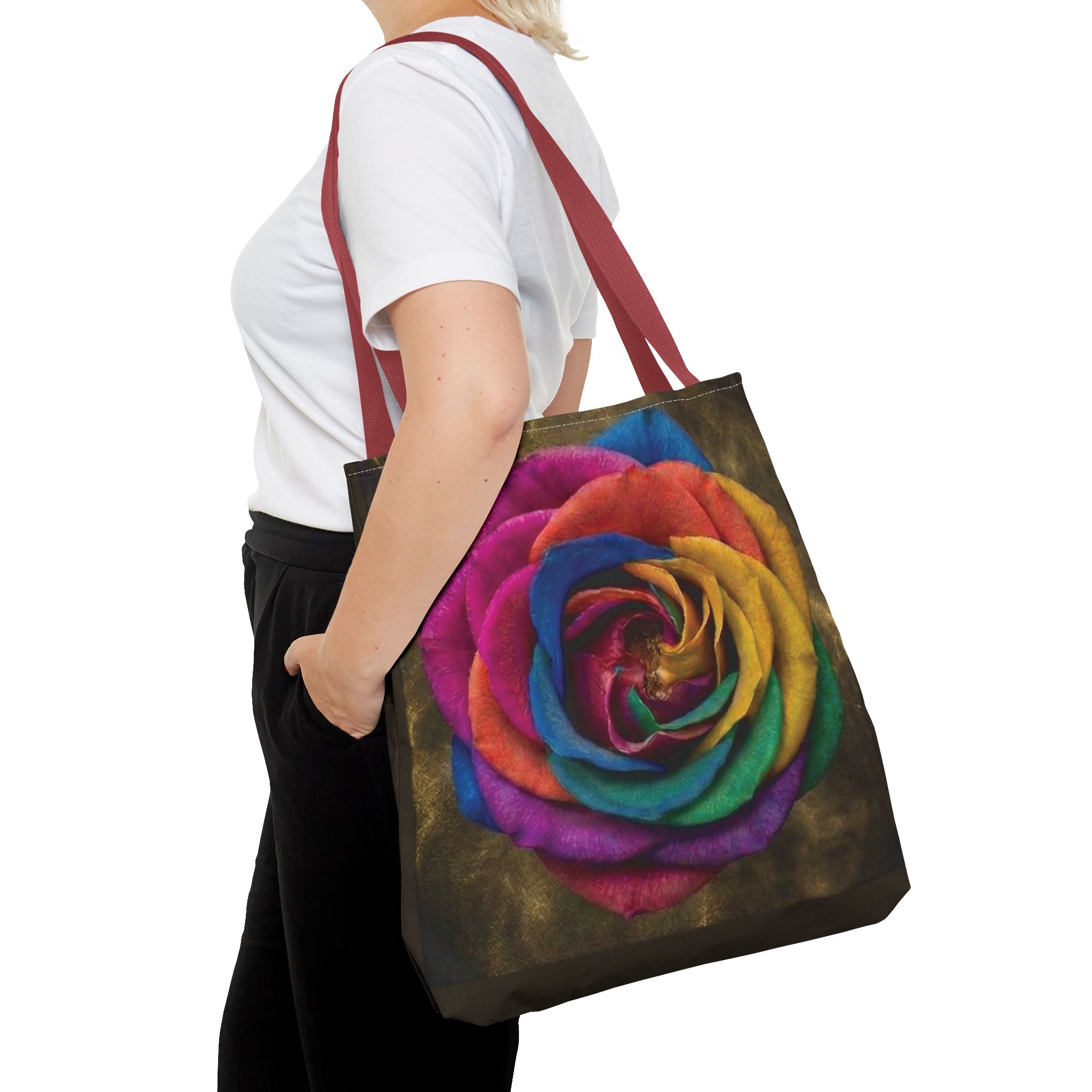Rainbow Rose All-Over Print Tote Bag — Colourful Floral Canvas Shoulder Bag