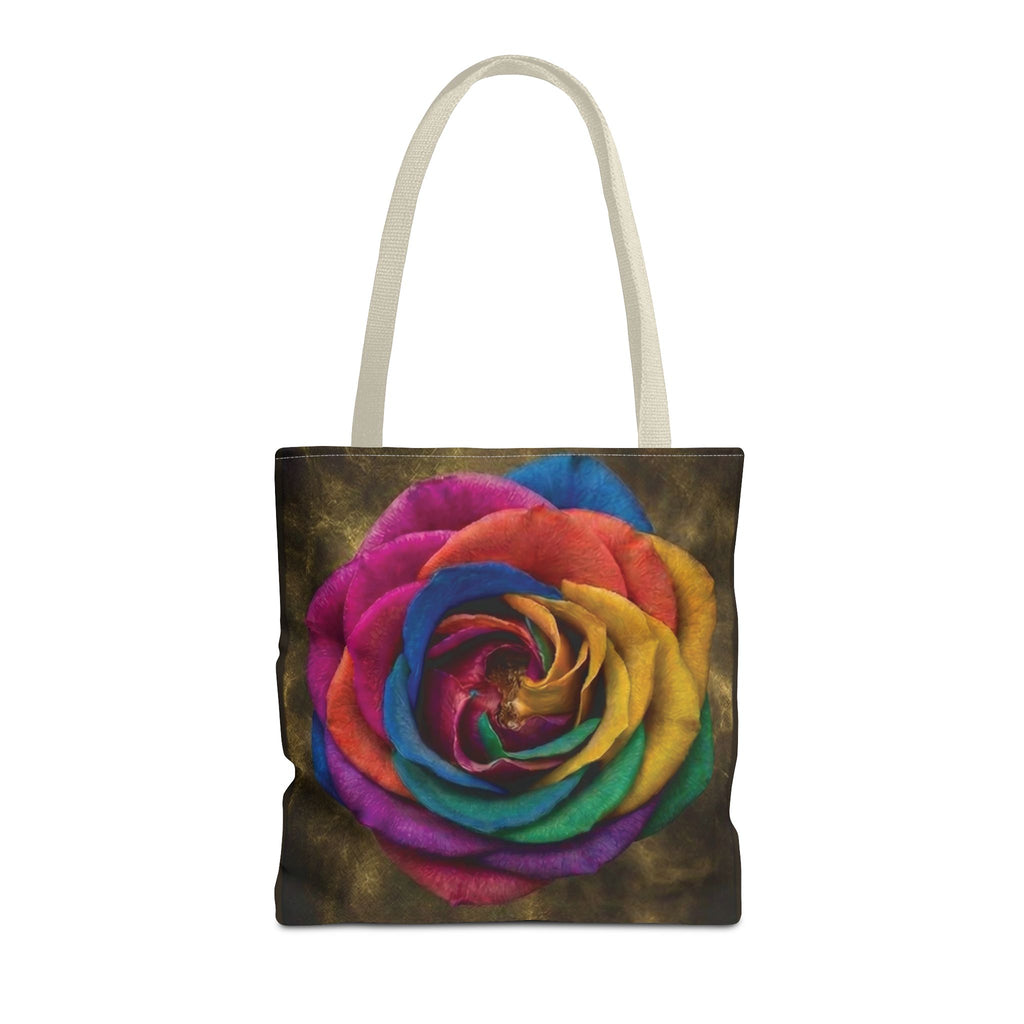 Rainbow Rose All-Over Print Tote Bag — Colourful Floral Canvas Shoulder Bag