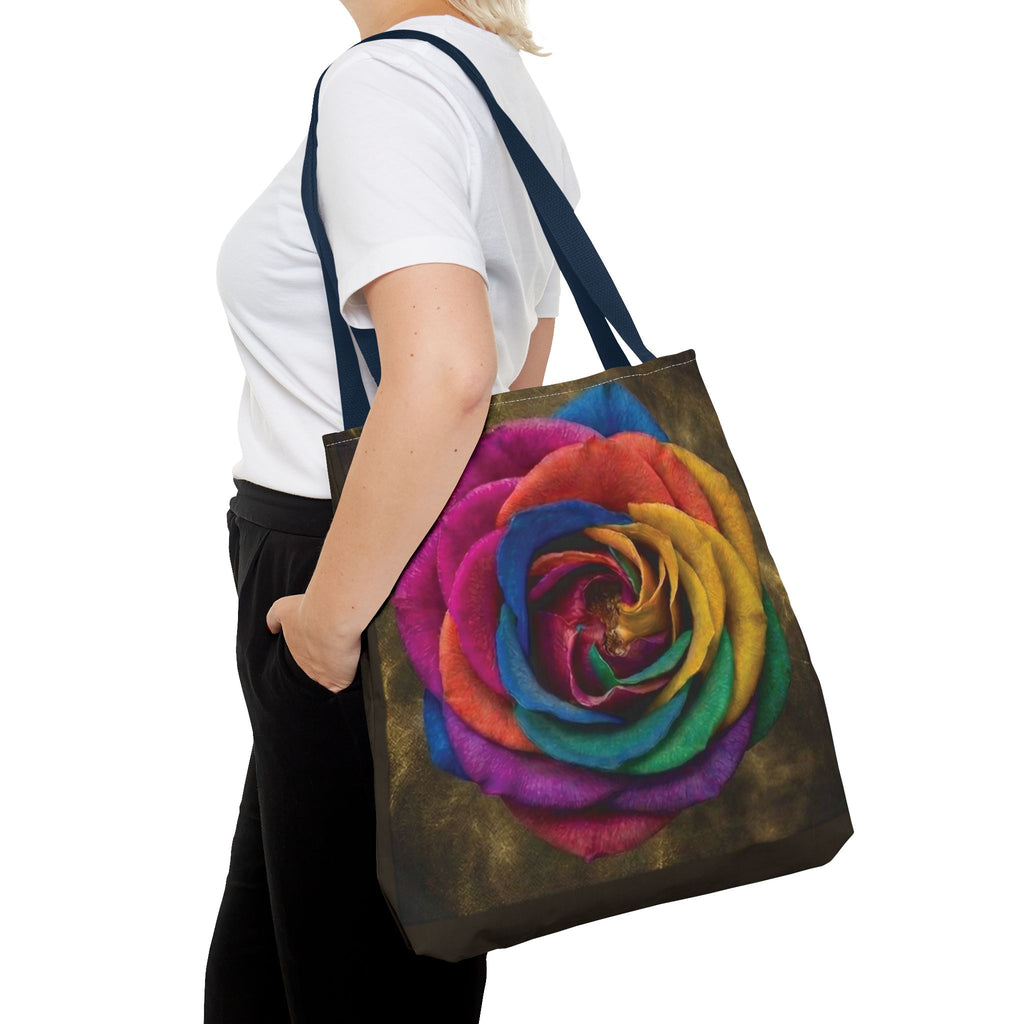 Rainbow Rose All-Over Print Tote Bag — Colourful Floral Canvas Shoulder Bag