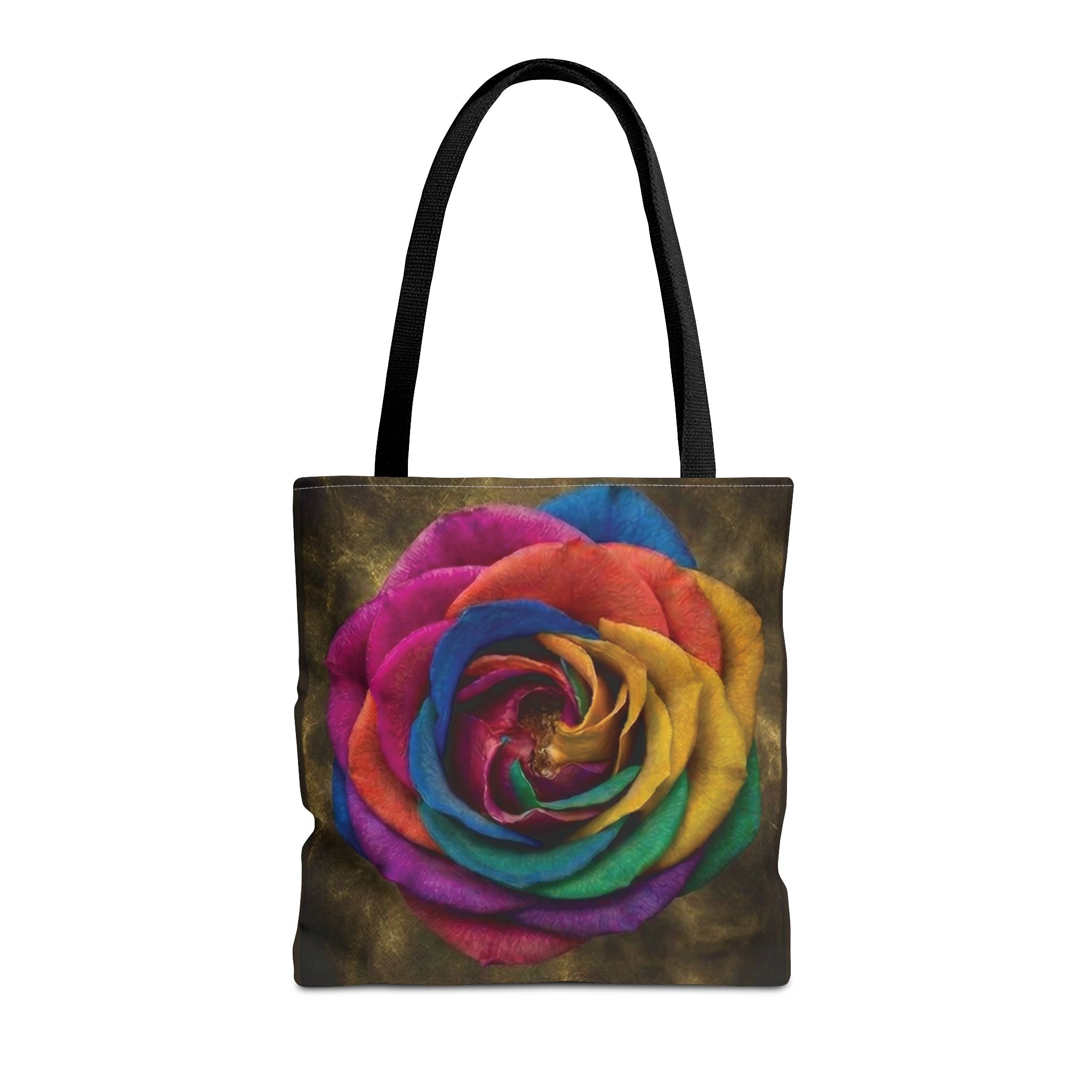 Rainbow Rose All-Over Print Tote Bag — Colourful Floral Canvas Shoulder Bag