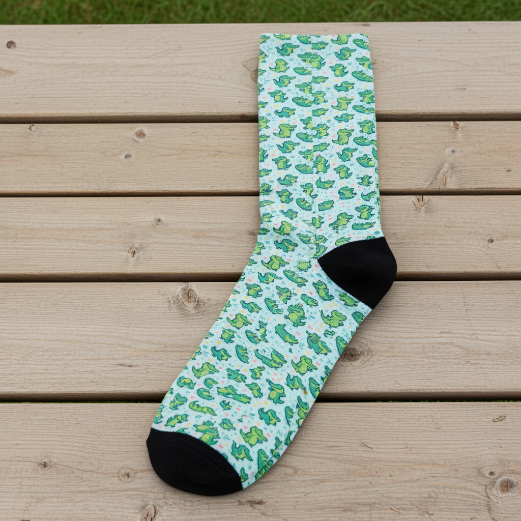 Crocodile Print Mid-length Socks — Fun Graphic Crew Socks Unisex