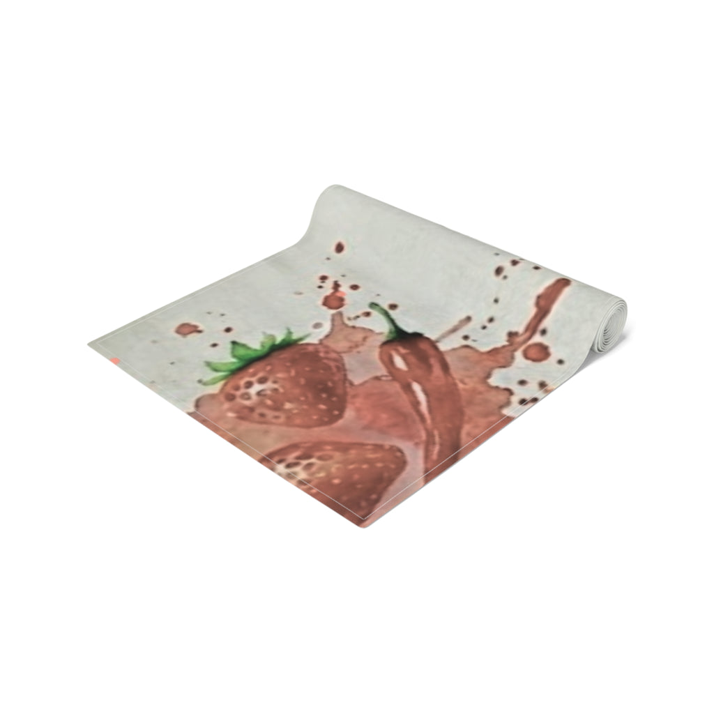 Watercolor Fruit & Herb Table Runner — Strawberry Lemon Basil Kitchen Dining Linen
