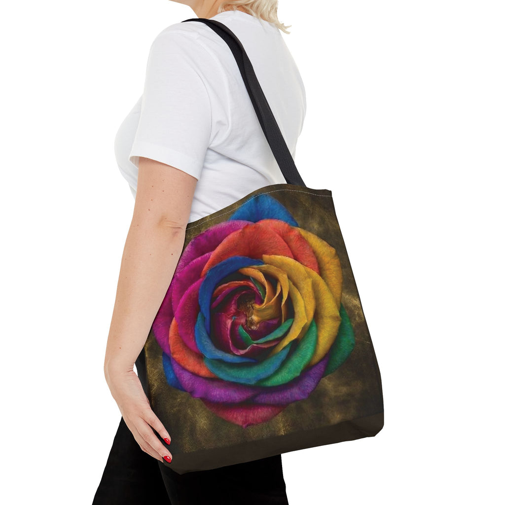 Rainbow Rose All-Over Print Tote Bag — Colourful Floral Canvas Shoulder Bag