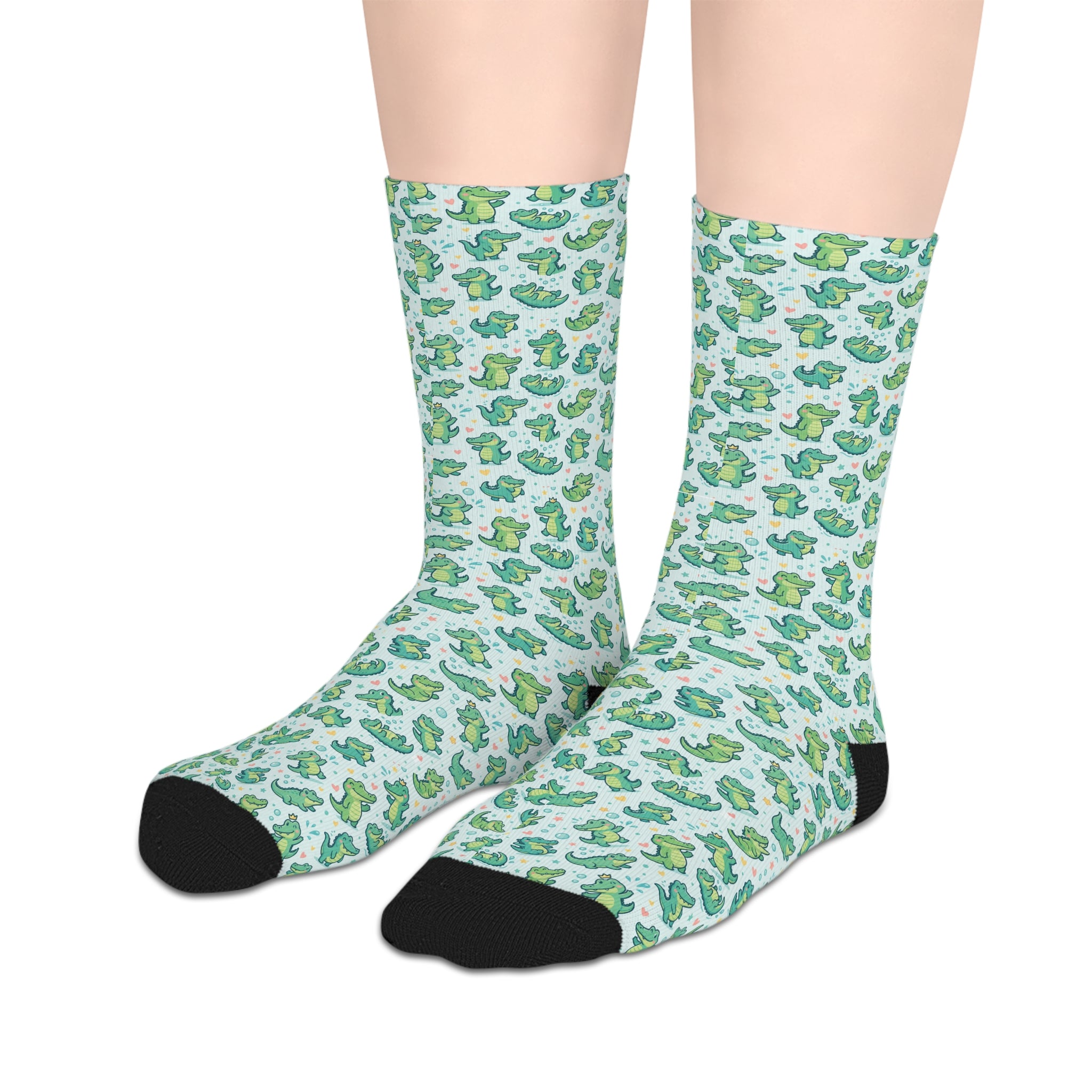 Crocodile Print Mid-length Socks — Fun Graphic Crew Socks Unisex