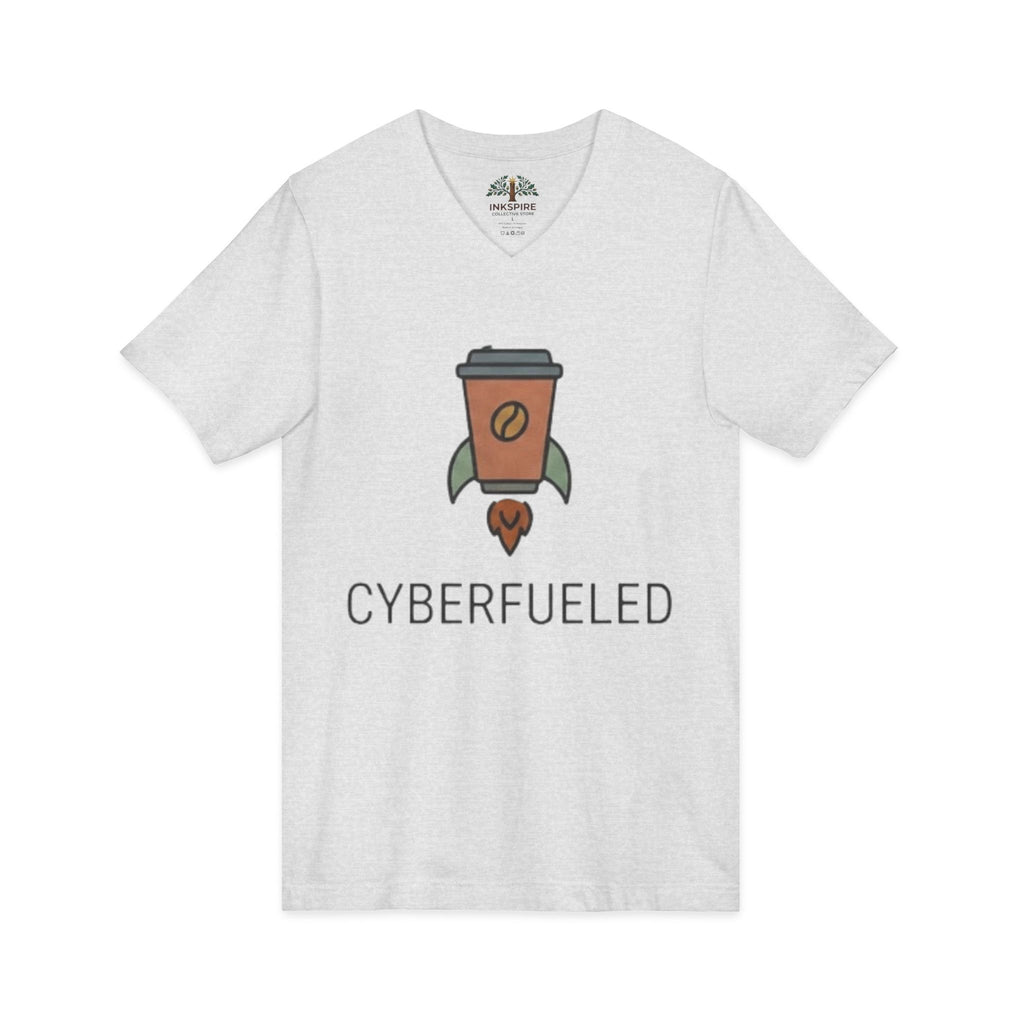 Cyberfueled V-Neck Tee — Coffee Rocket Graphic T-Shirt