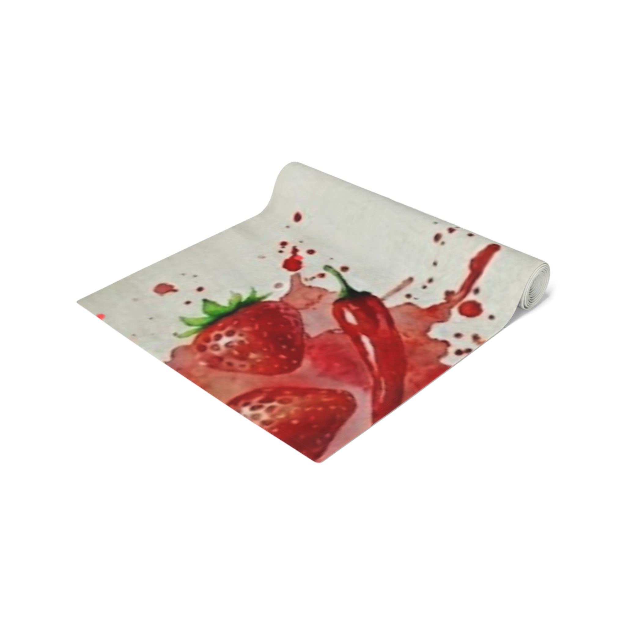 Watercolor Fruit & Herb Table Runner — Strawberry Lemon Basil Kitchen Dining Linen