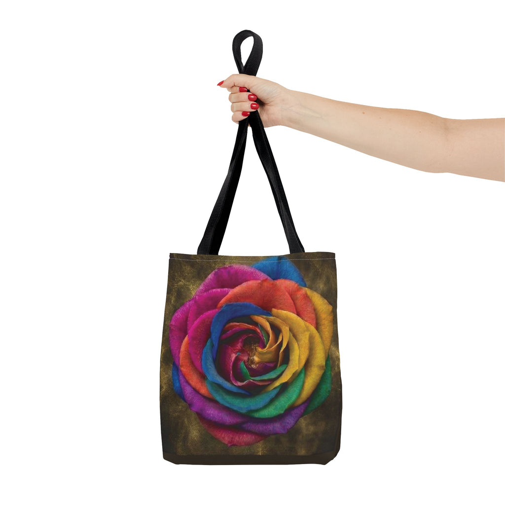 Rainbow Rose All-Over Print Tote Bag — Colourful Floral Canvas Shoulder Bag