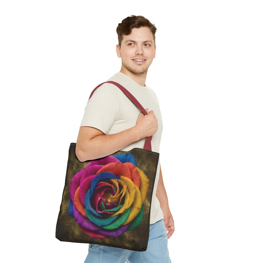 Rainbow Rose All-Over Print Tote Bag — Colourful Floral Canvas Shoulder Bag