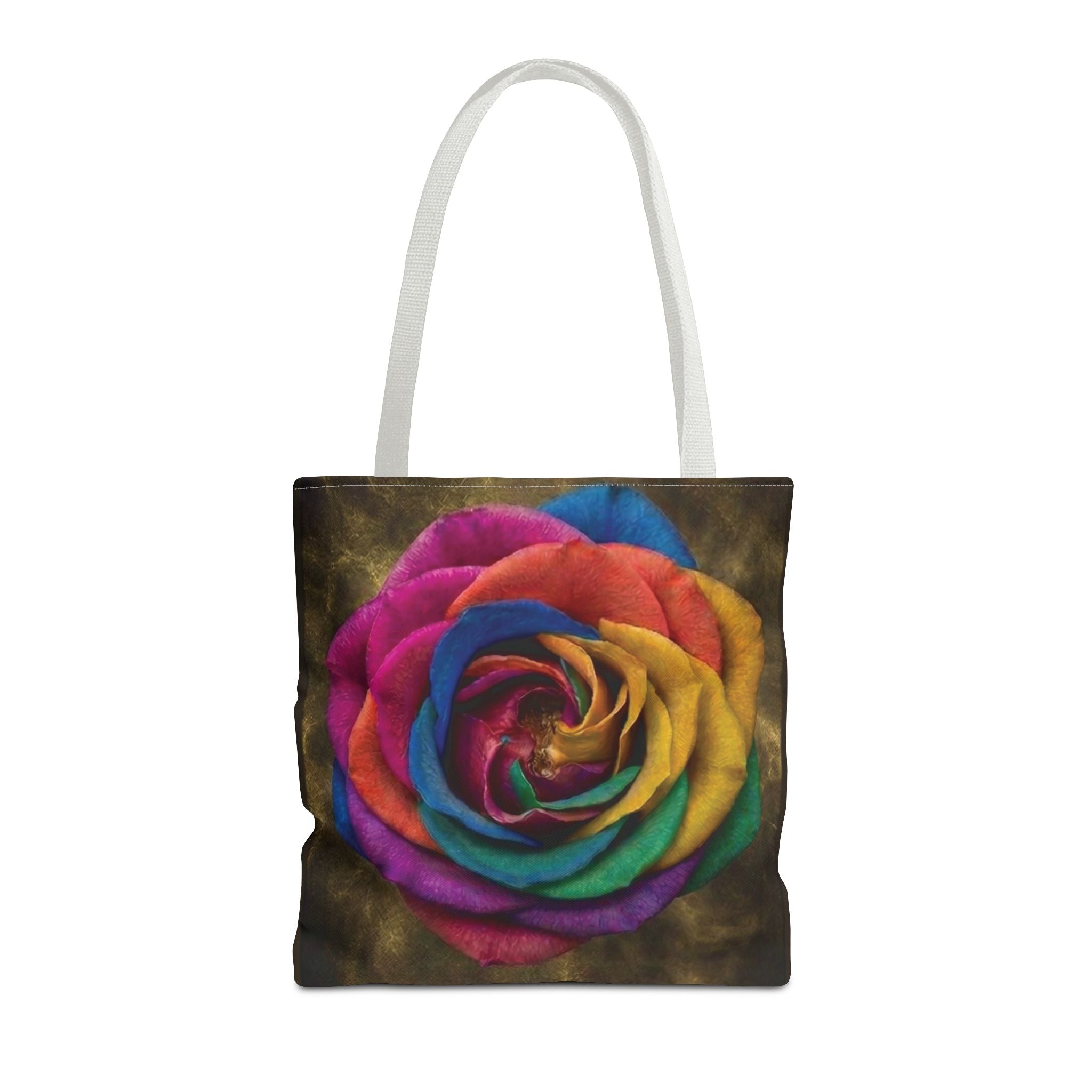 Rainbow Rose All-Over Print Tote Bag — Colourful Floral Canvas Shoulder Bag