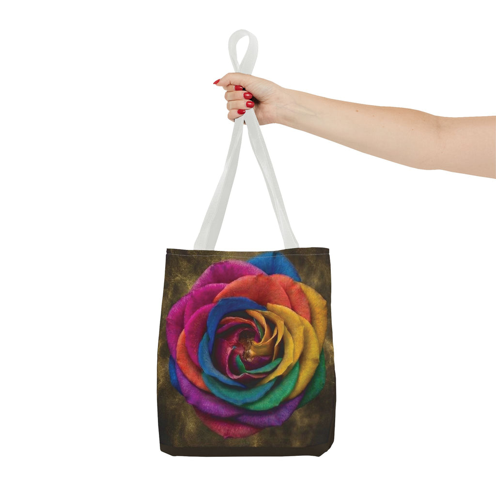 Rainbow Rose All-Over Print Tote Bag — Colourful Floral Canvas Shoulder Bag