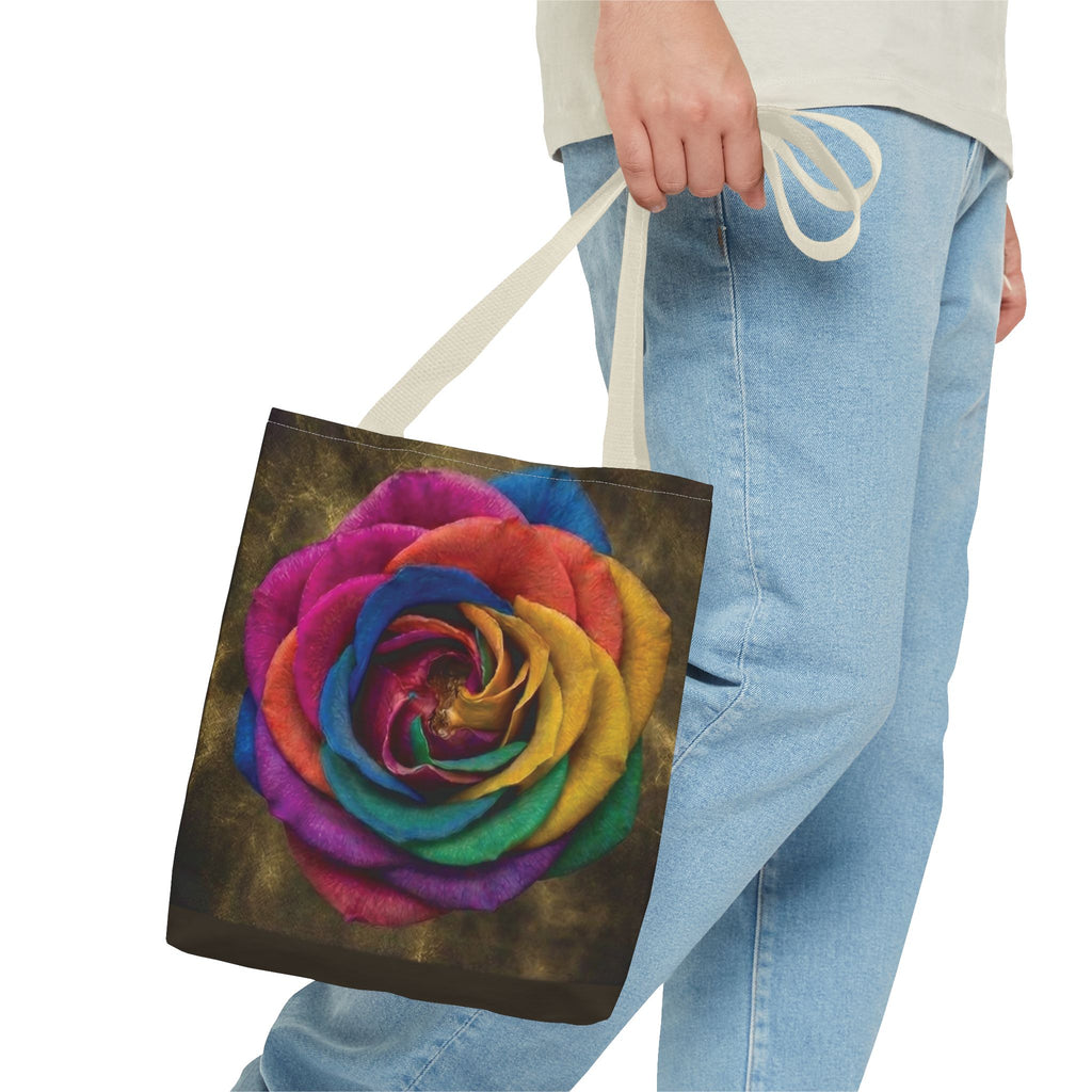 Rainbow Rose All-Over Print Tote Bag — Colourful Floral Canvas Shoulder Bag