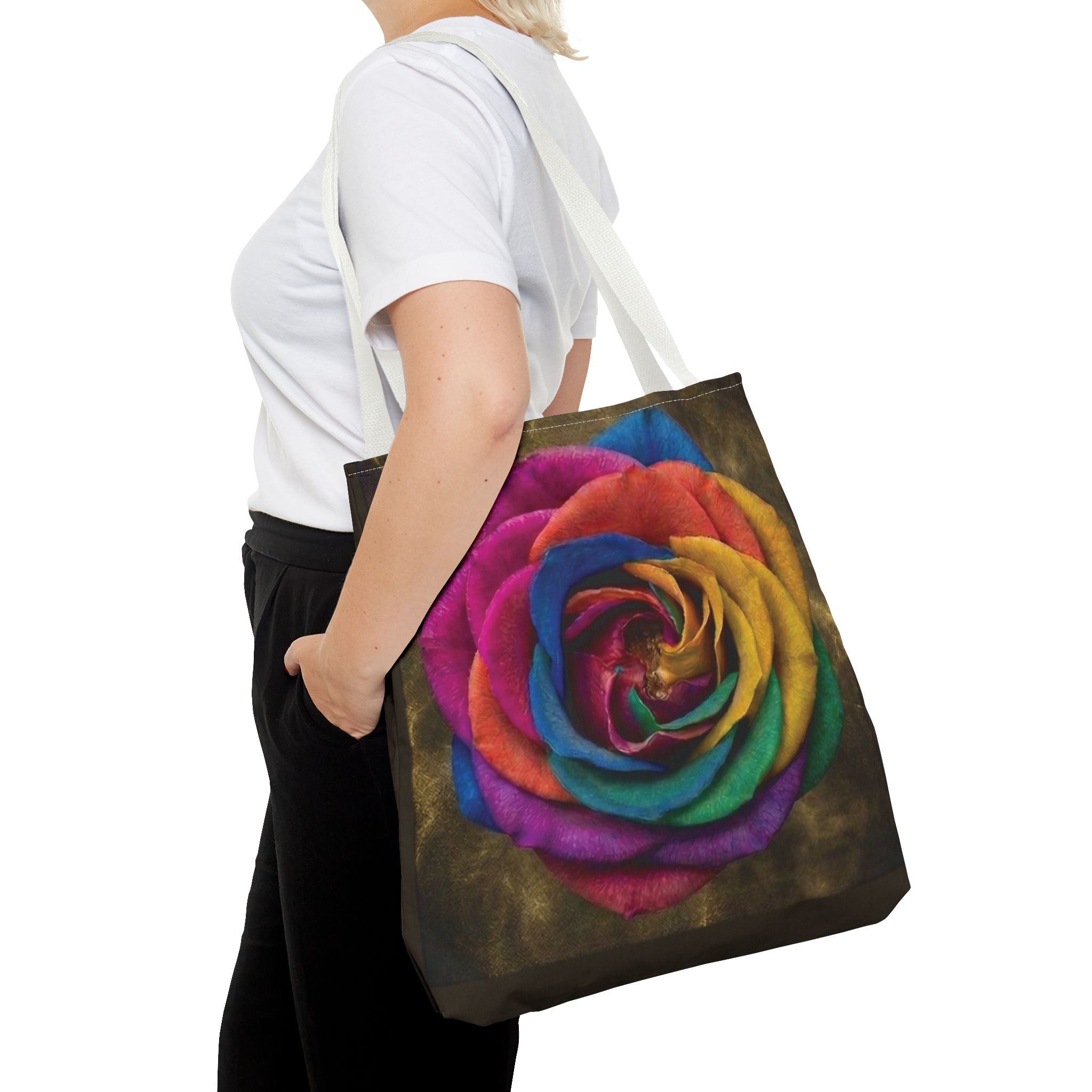 Rainbow Rose All-Over Print Tote Bag — Colourful Floral Canvas Shoulder Bag