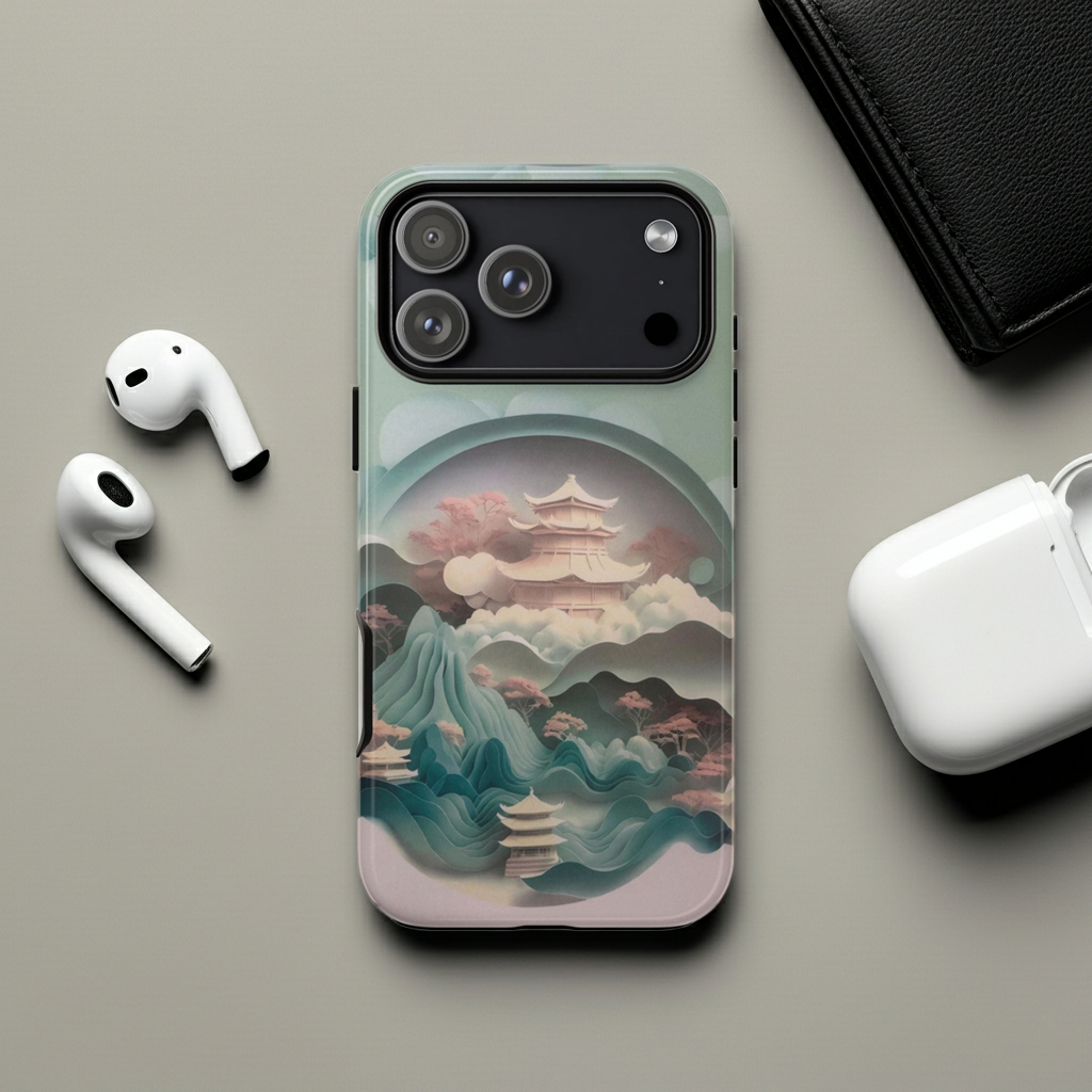 Japanese Pagoda iPhone Case — Scenic Mountain Art Tough Phone Cover
