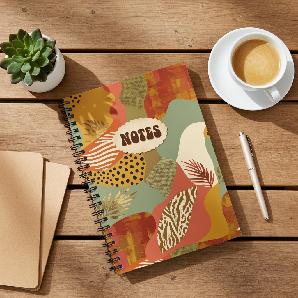 Boho Collage Spiral Notebook Ruled Line — Aesthetic Notes Journal for School & Work