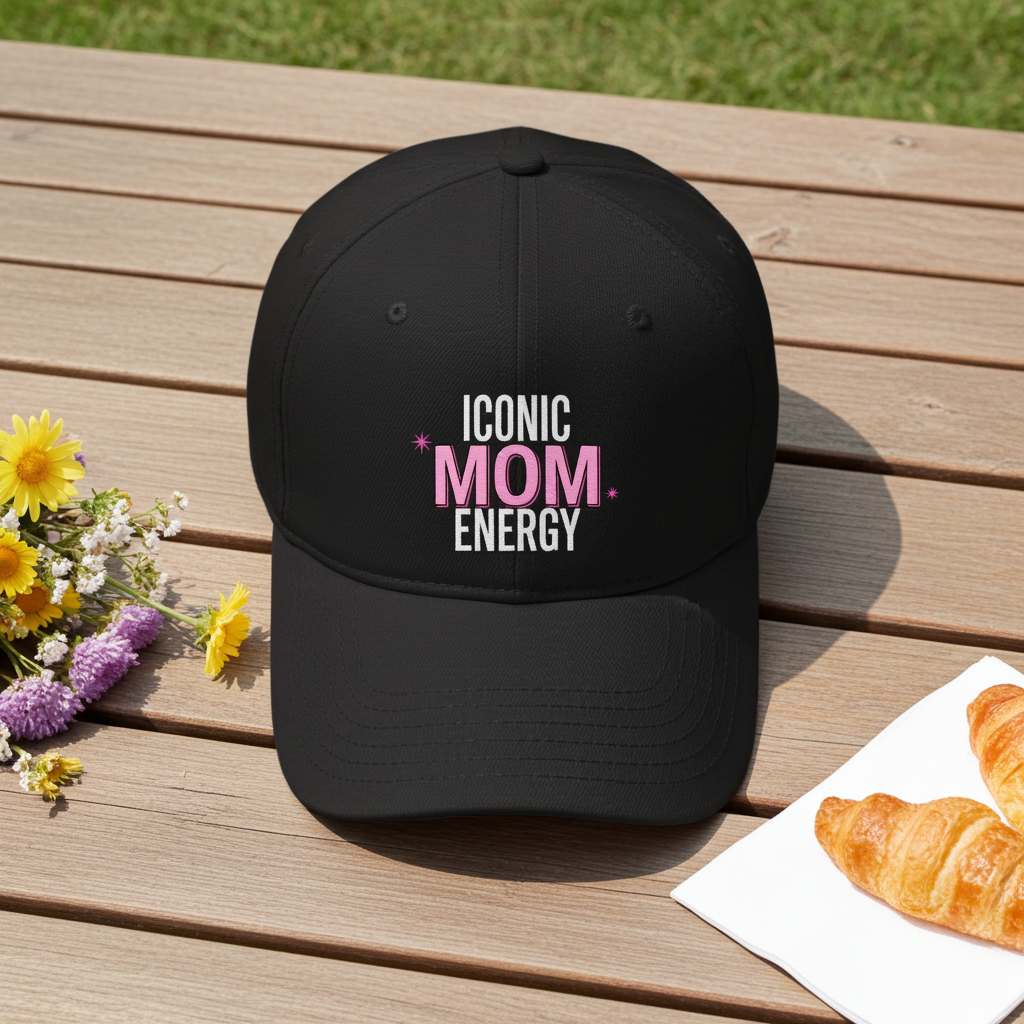 Iconic Mom Energy Low Profile Baseball Cap — Embroidered Graphic Hat